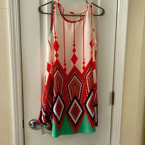 Coral and green swing dress